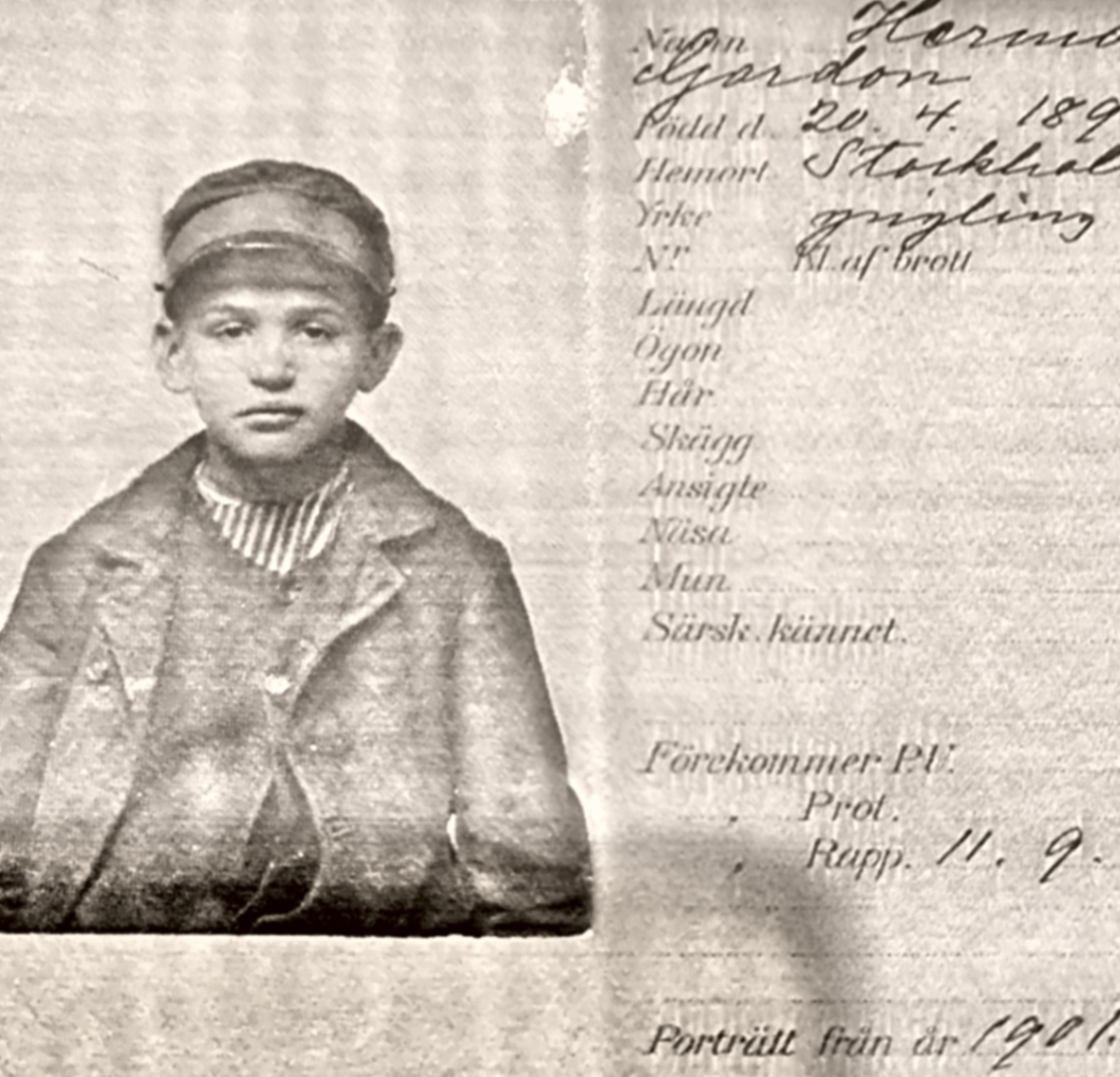 Signalement ur polisens register, Herman Gordon 1901