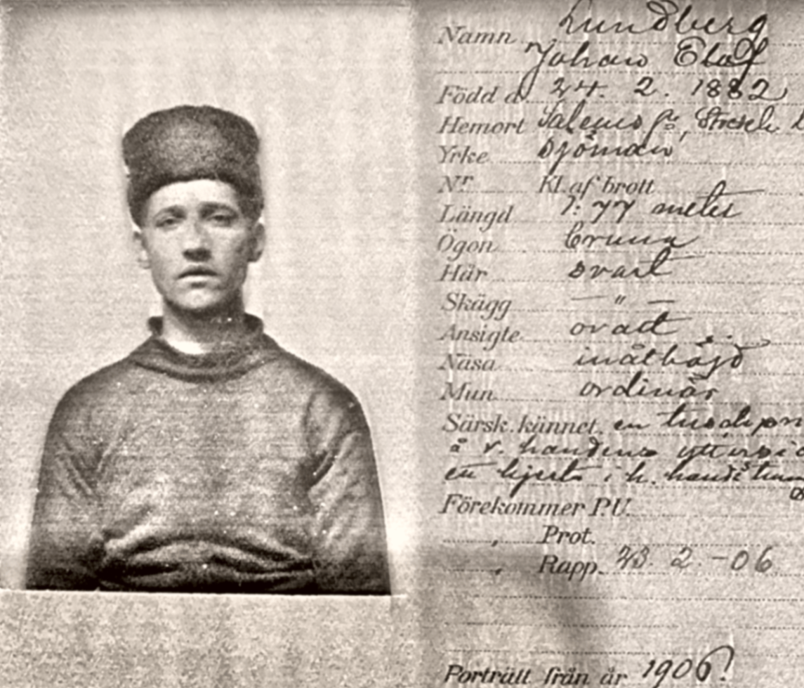 Signalement ur polisens register, Joh Olaf Lundberg 1906